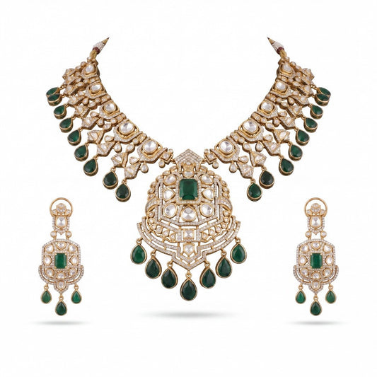 Deluxe Fusion Kundan & Polki Mehandi Victorian Short Necklace Set