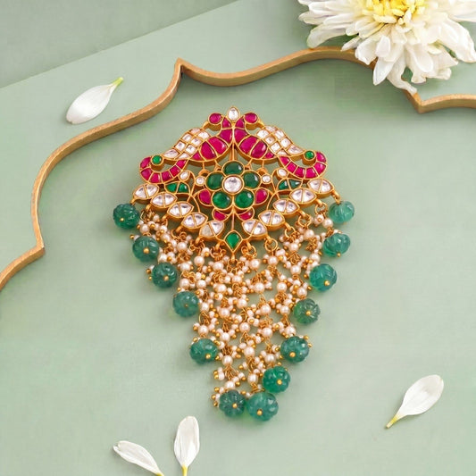 Designer Jadau Kundan Locket With Pearl Tassels