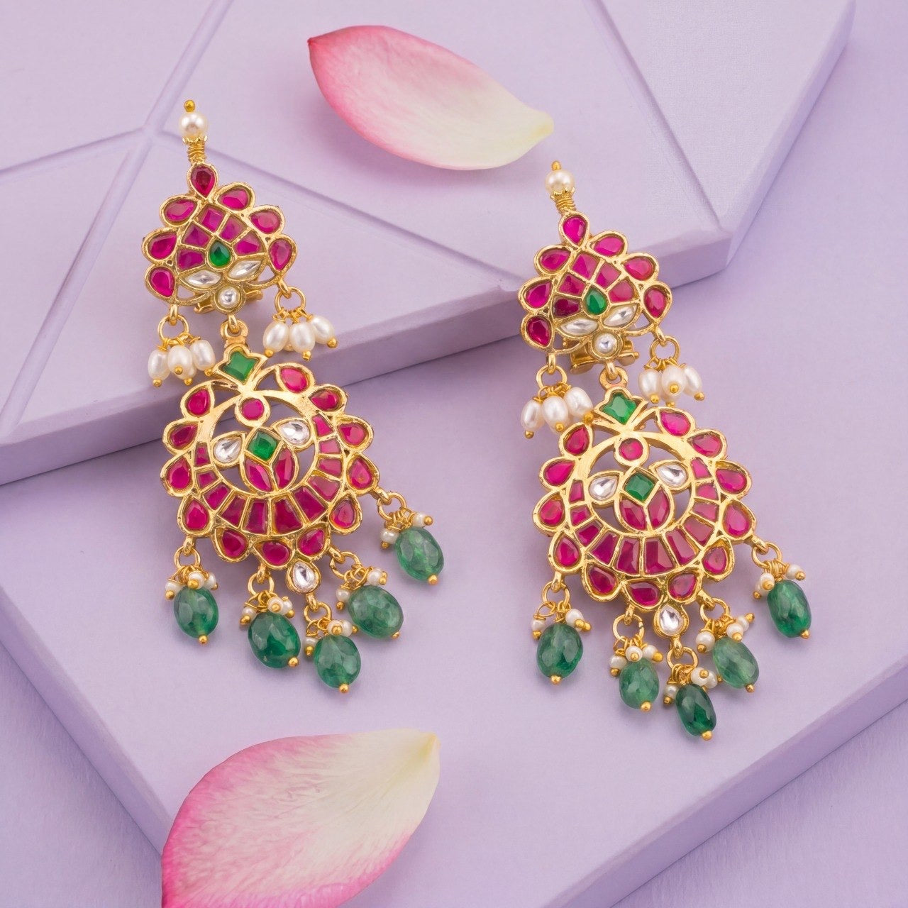 Unique Jadau Kundan Hanging Chandbali Earrings