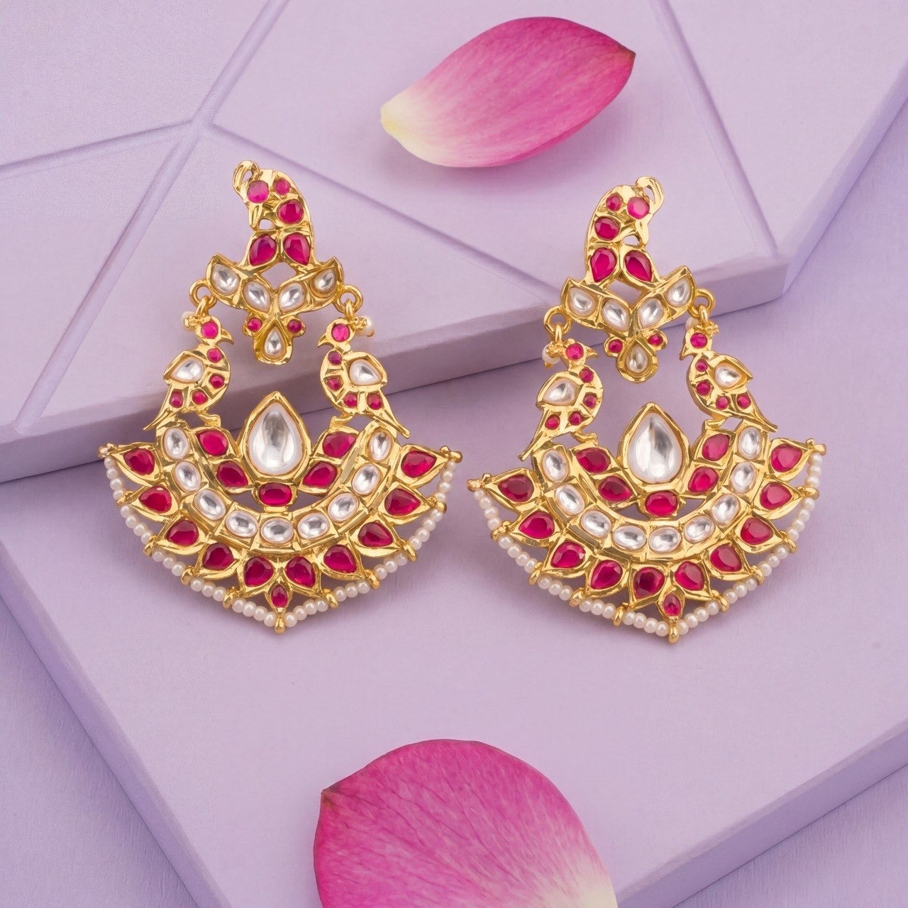 Regal Lotus Jadau Kundan Chandbali Earrings