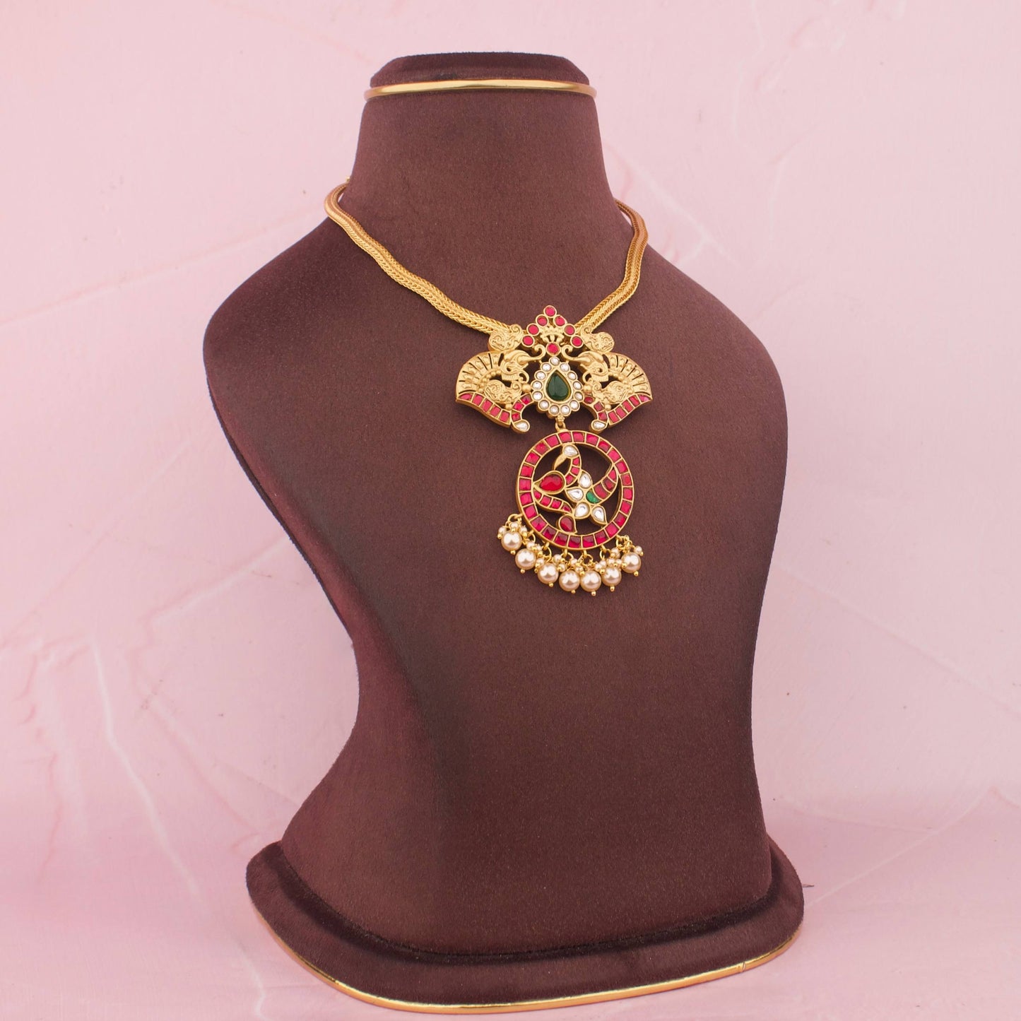 Nantad Jadau Kundan Chain Necklace With Peacock Pendant
