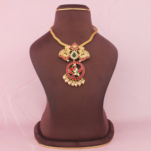 Nantad Jadau Kundan Chain Necklace With Peacock Pendant