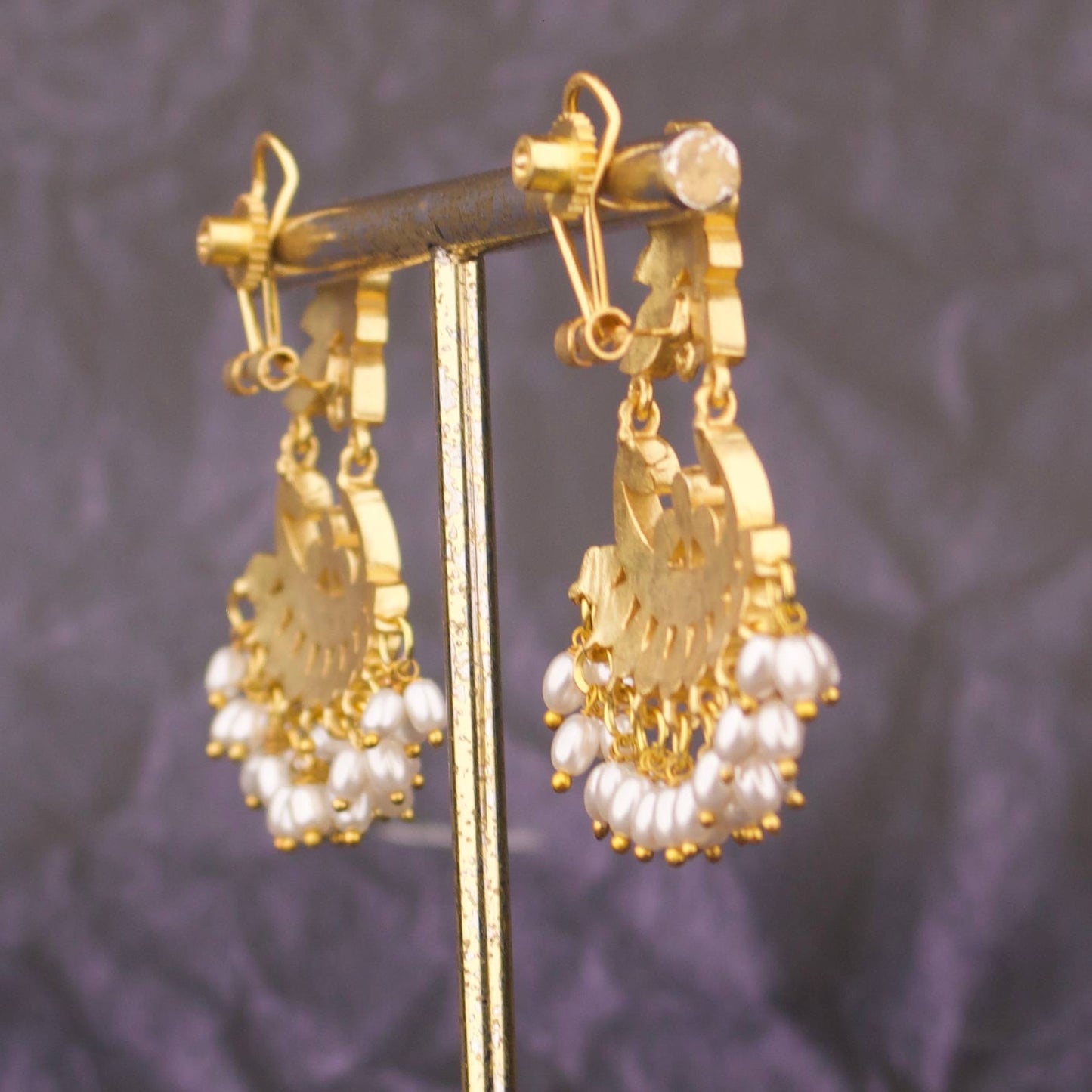 Classic Ruby Green Jadau Kundan Chandbali Earrings With Rice Pearls