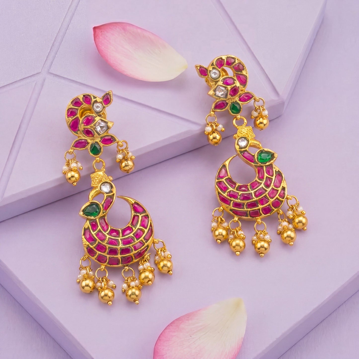 Peacock Elegance Jadau Kundan Chandbali Earrings