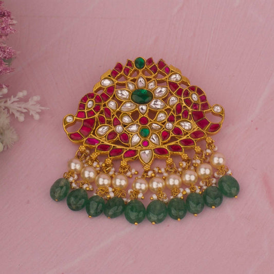 Floral Jadau Kundan Locket With Strawberry Beads