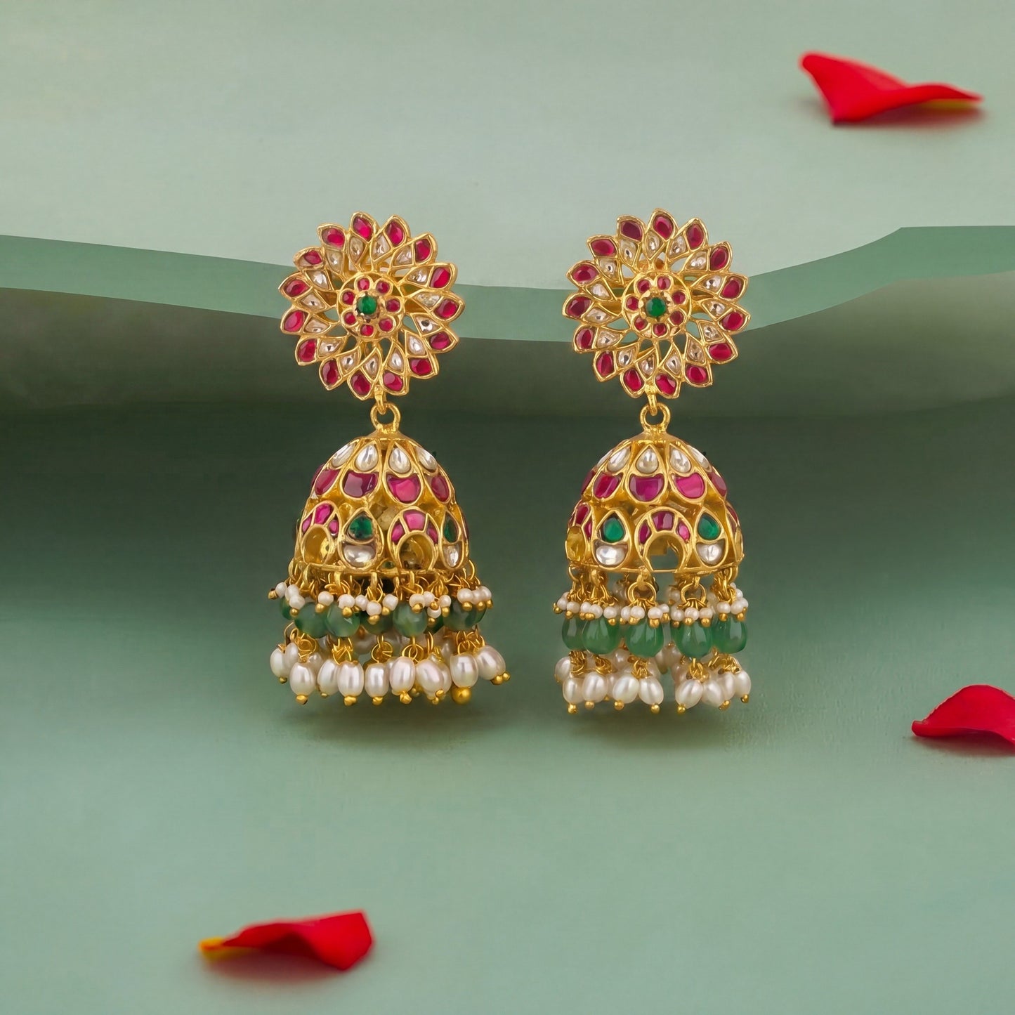 Unique Floral Design Studded Jadau Kundan Jhumki