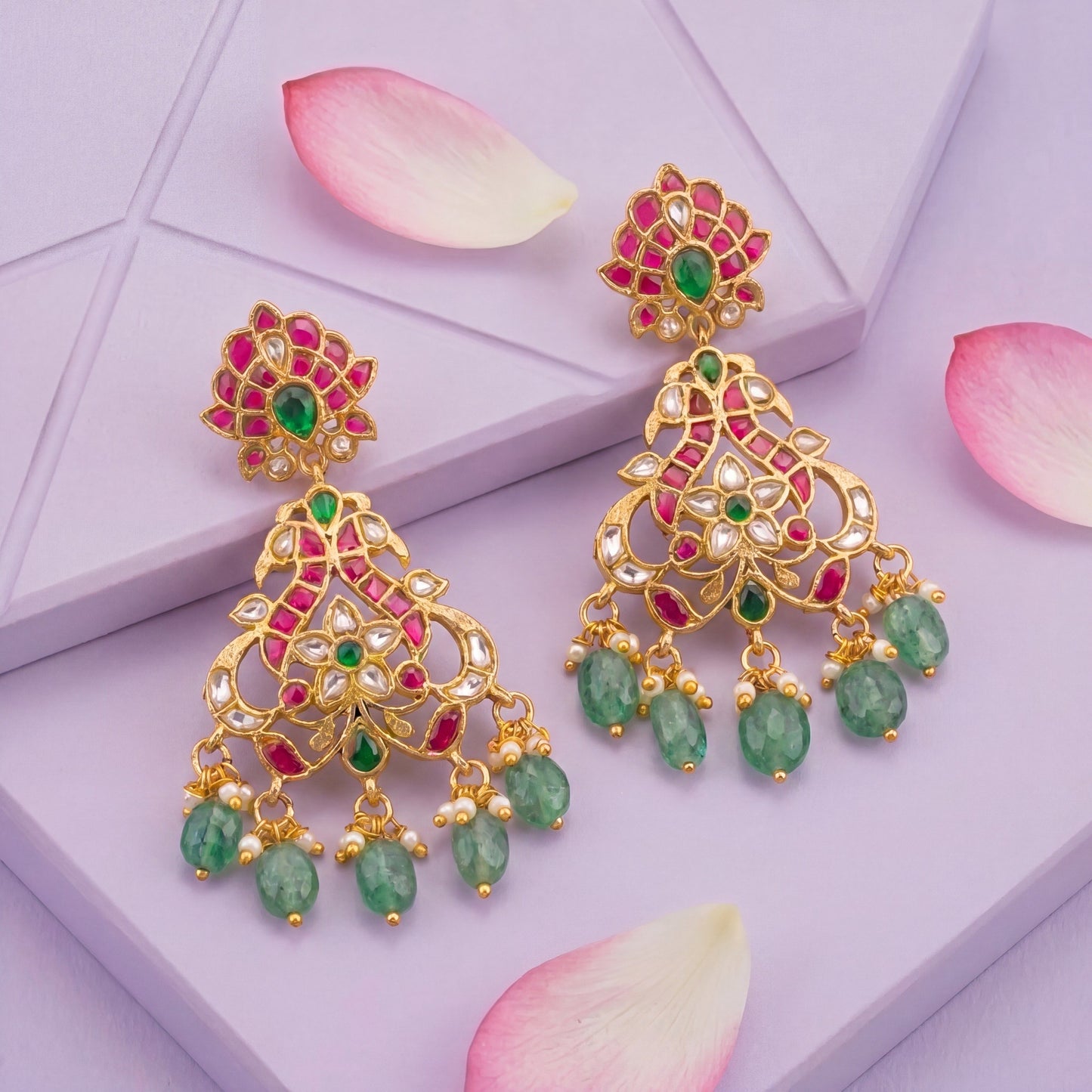 Traditional Jadau Kundan Chandbali Earrings