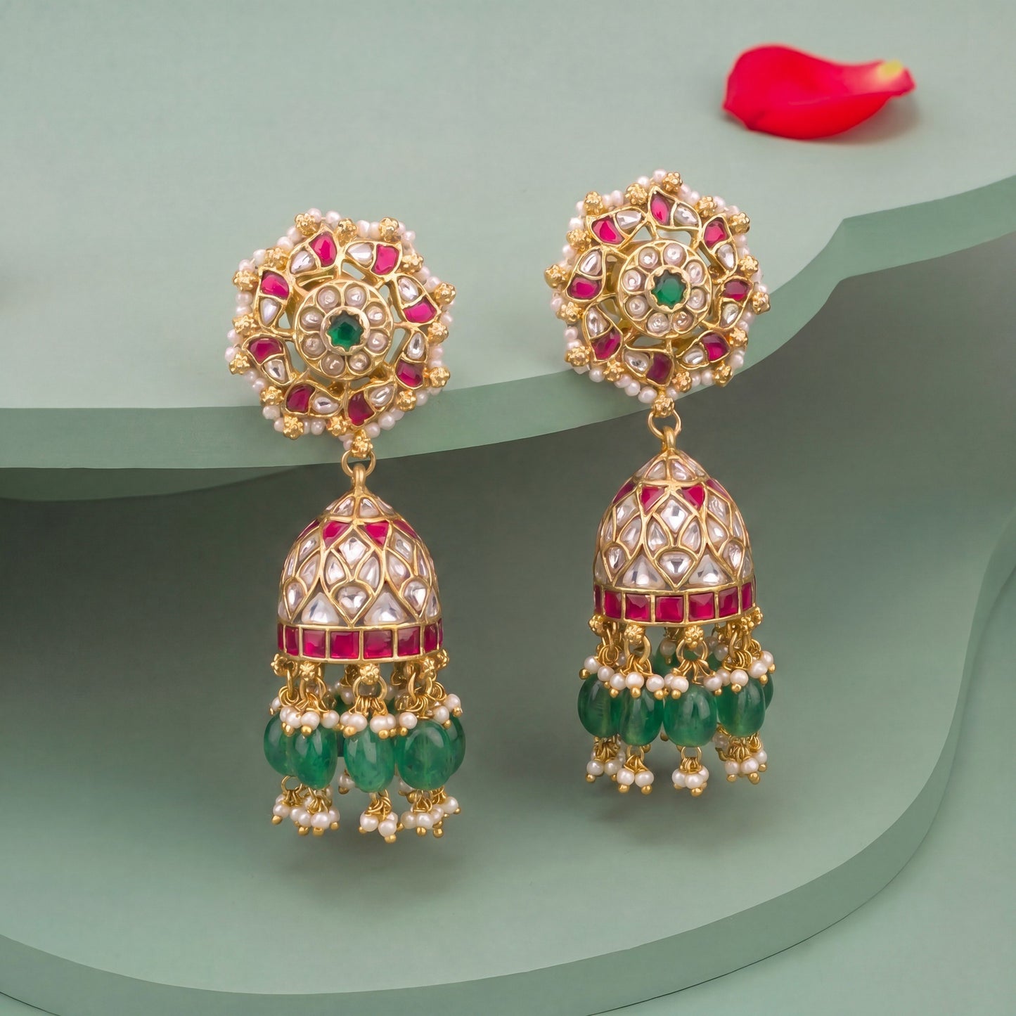 Refined Jadau Kundan Jhumki Earrings With Hangings