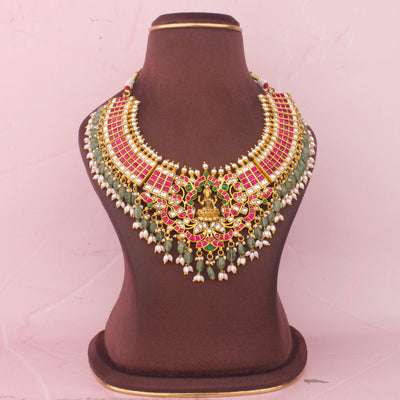 Bridal Jadau Kundan Necklace With Emerald Hangings