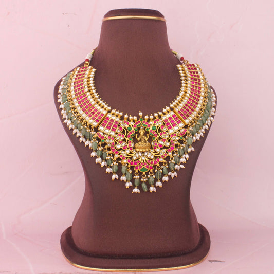 Bridal Jadau Kundan Necklace With Emerald Hangings