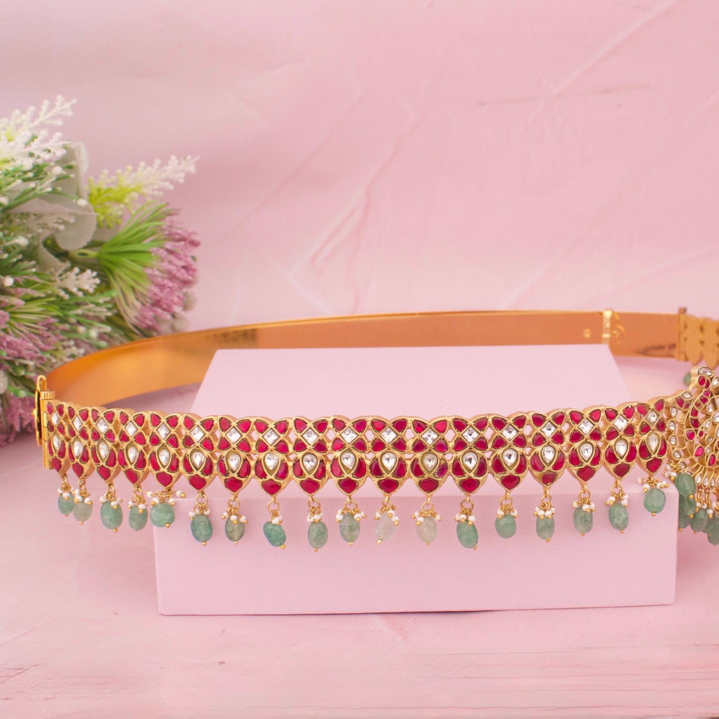 Designer Jadau Kundan Hip Belt With Hangings