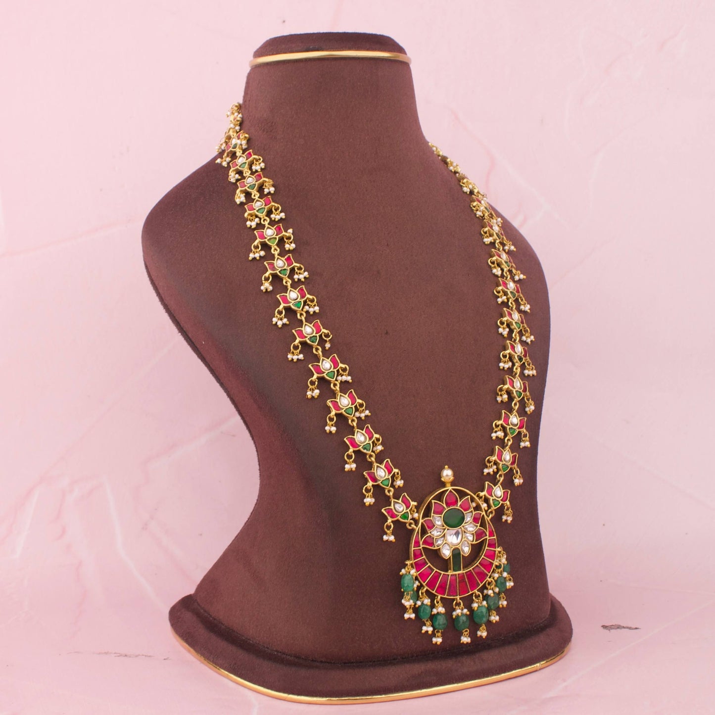 Unique Jadau Kundan Lotus Chain Long Necklace