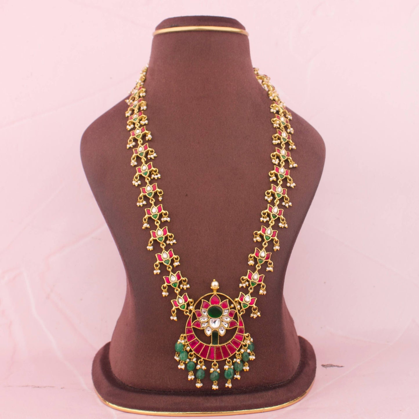Unique Jadau Kundan Lotus Chain Long Necklace