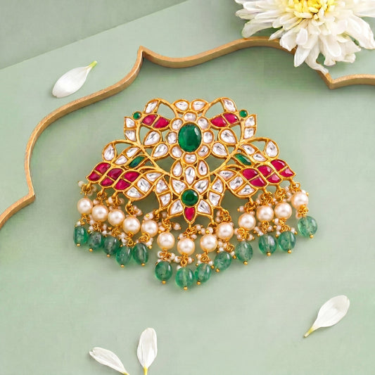 Stylish Jadau Kundan Locket With Pearl Hangings