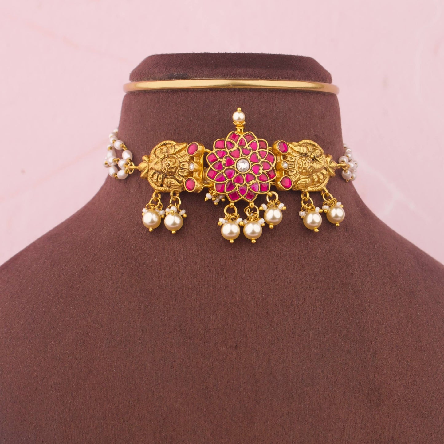 Handcrafted detail view of Antique Jadau Kundan Choker With Pearl Drops jewelry piece