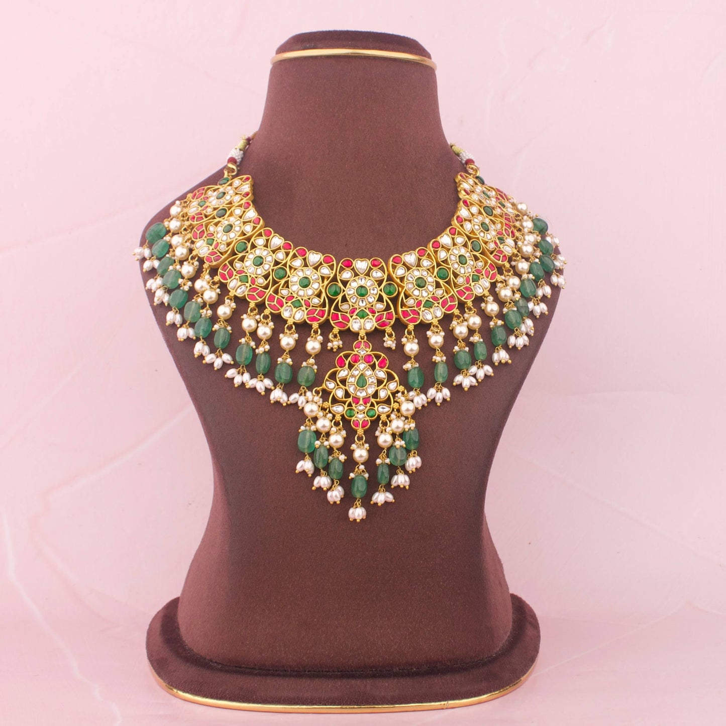 Elegant Jadau Kundan Necklace With Ricepearl Hangings