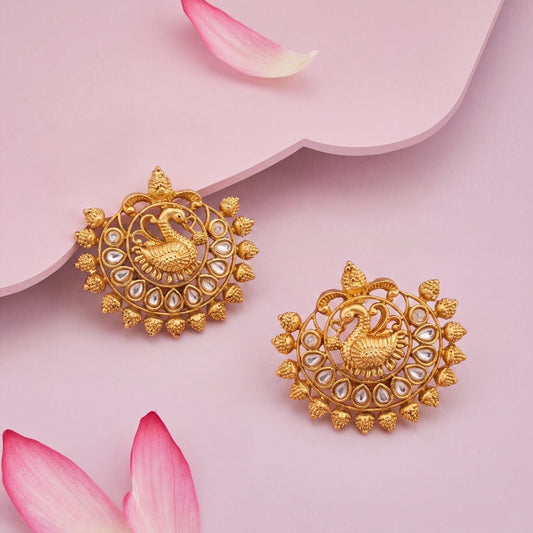 Premium Traditional Temple Style Peacock Kundan Stud Earrings for traditional celebrations