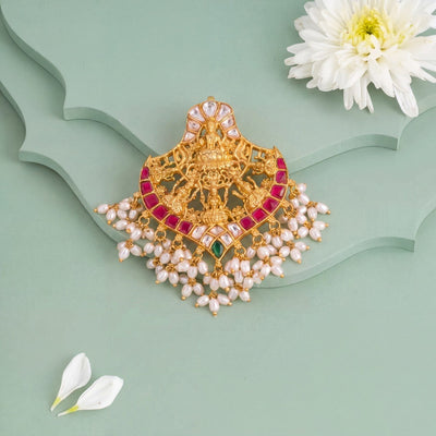 Graceful Laxmi Devi Pendant With Rice Pearls