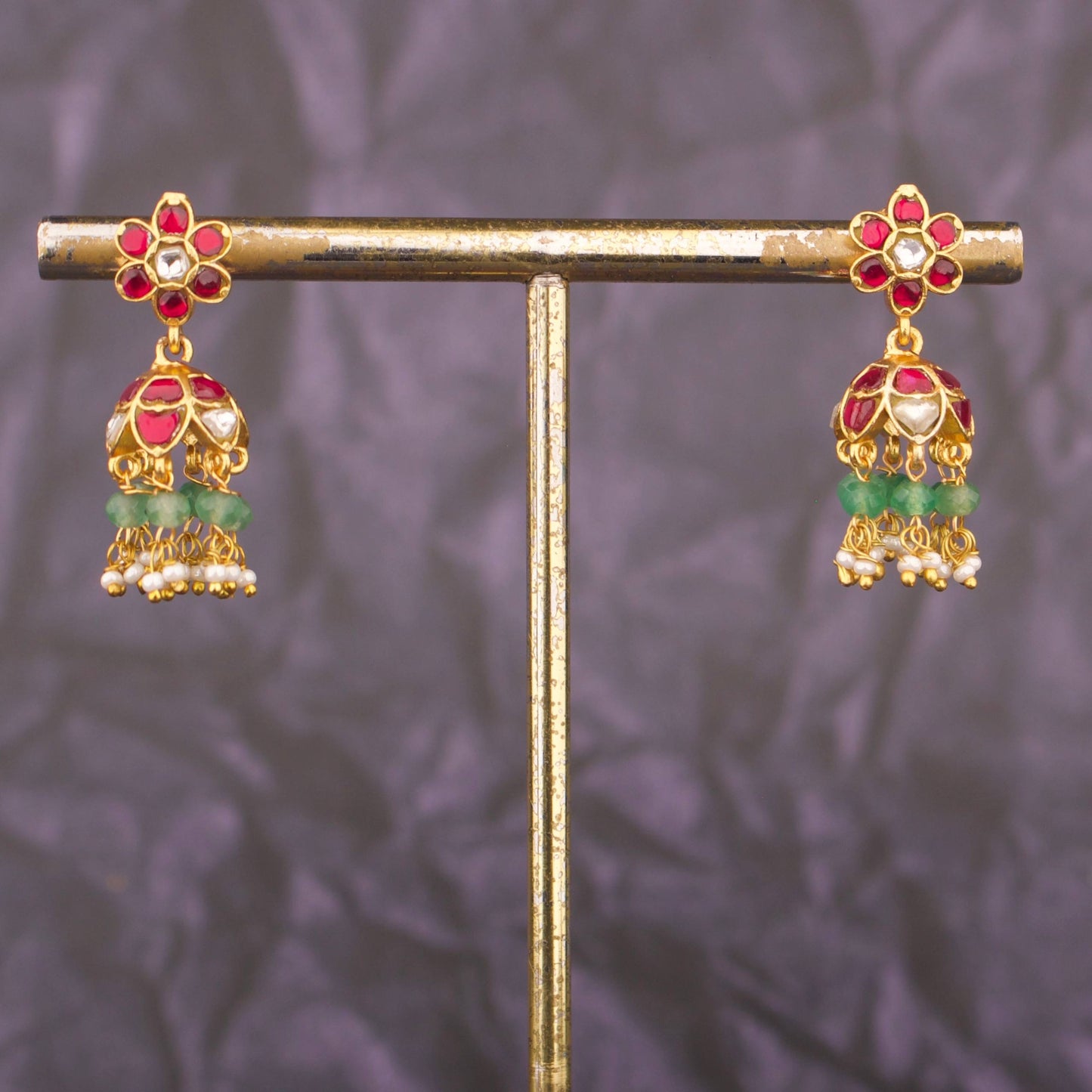 Mini Jadau Kundan Jhumki Earrings With Pearl Hangings