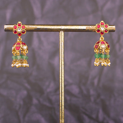Mini Jadau Kundan Jhumki Earrings With Pearl Hangings