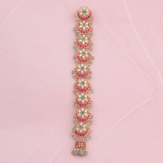 Exquisite Floral Chand Bali Design Jadau Kundan Hair Pin 9 Lockets
