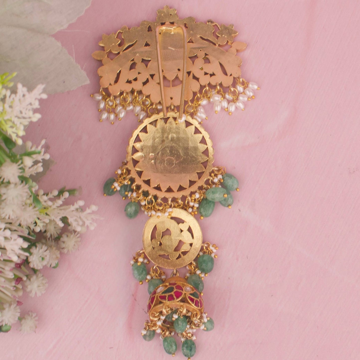 Close-Up Detail View of Bridal Jadau Kundan Mini Jada / Hair Pin | Dulhan Jewels