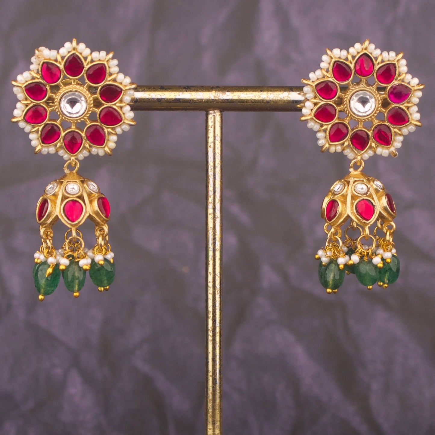 Designer Ruby Jadau Kundan Jhumki Earrings