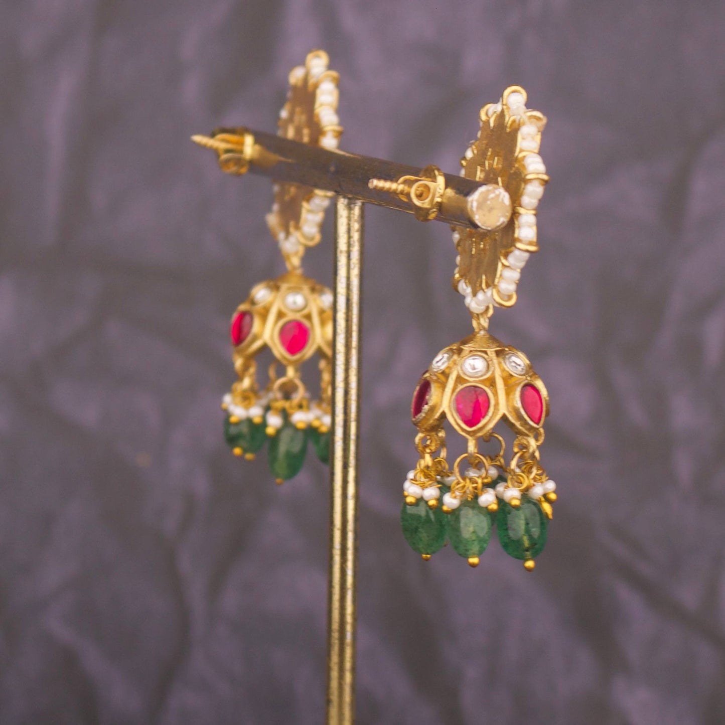 Designer Ruby Jadau Kundan Jhumki Earrings