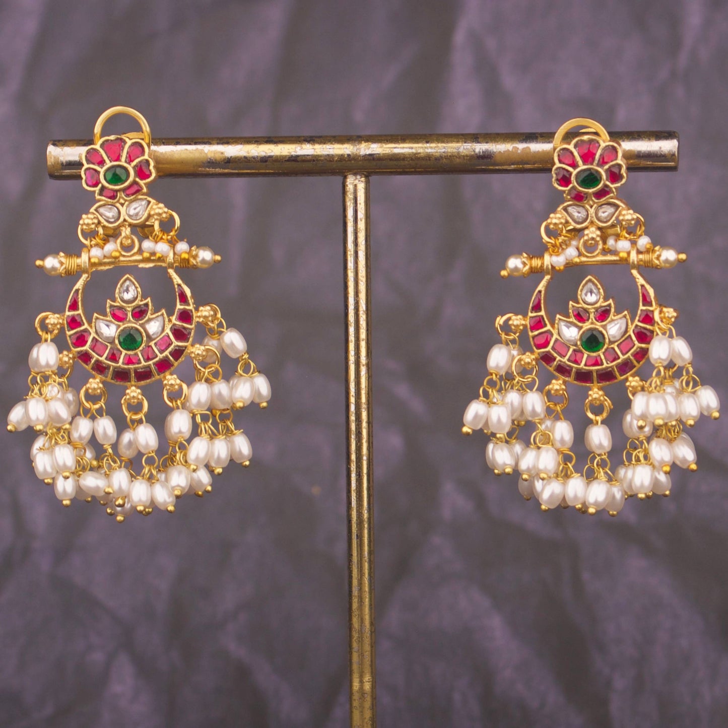 Royal Jadau Kundan Chandbali Earrings With Pearl Tassels