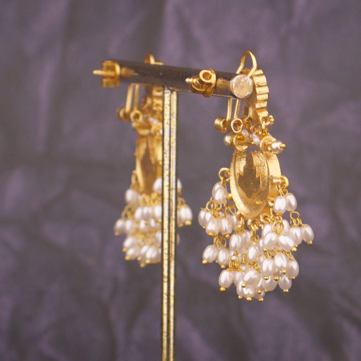 Royal Jadau Kundan Chandbali Earrings With Pearl Tassels