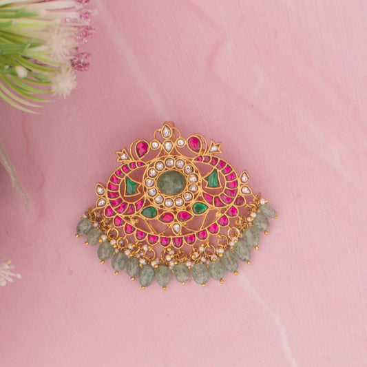 Opulent Circular Design Jadau Kundan Pendant - Premium Indian Ethnic Jewelry | Dulhan Jewels