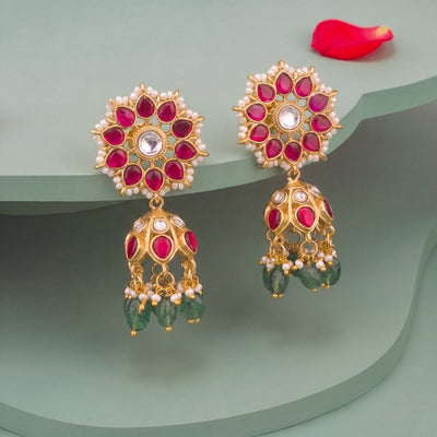 Designer Ruby Jadau Kundan Jhumki Earrings