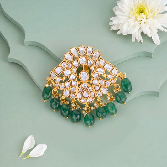 Classic Polki Locket With Green Beads - Premium Indian Ethnic Jewelry | Dulhan Jewels