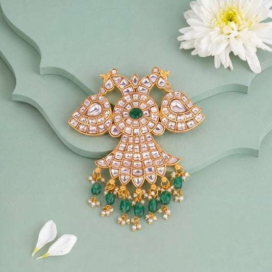 Reversible Jadau Kundan Peacock Design Pendant - Premium Indian Ethnic Jewelry | Dulhan Jewels