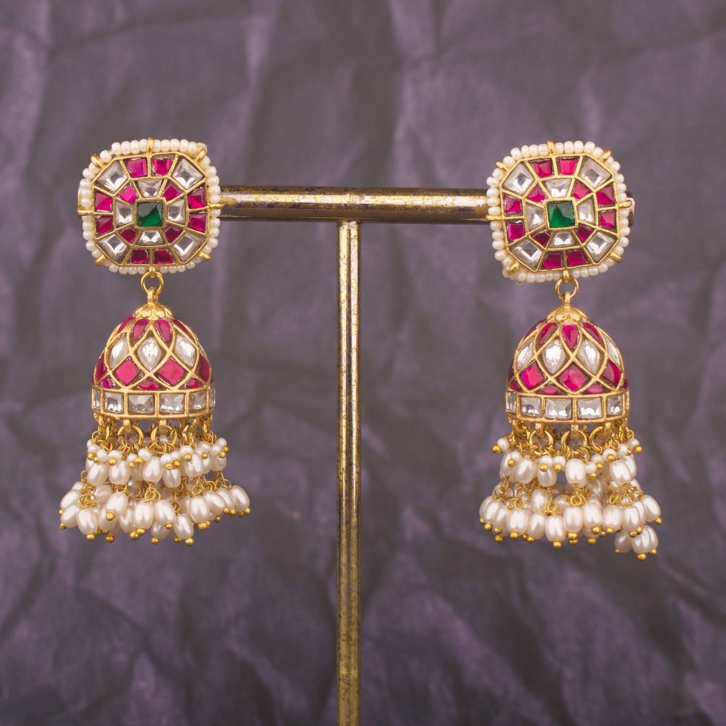 Traditional Jadau Kundan Jhumki Earrings With Hangings