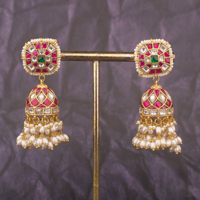 Traditional Jadau Kundan Jhumki Earrings With Hangings