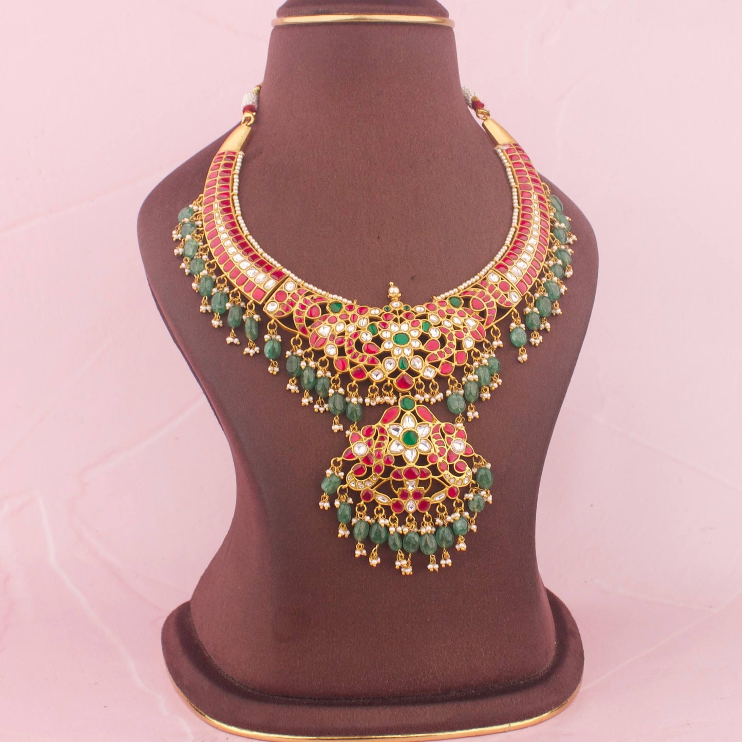 Exclusive Gold Inspired Jadau Kundan Necklace With Beads & Pearl Hanging