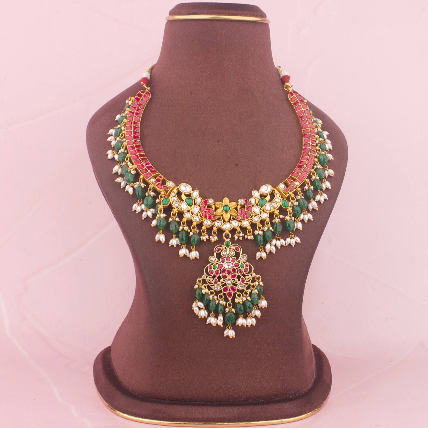 Kanti Style Jadau Kundan Necklace With Rice Pearl Hangings
