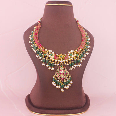 Kanti Style Jadau Kundan Necklace With Rice Pearl Hangings