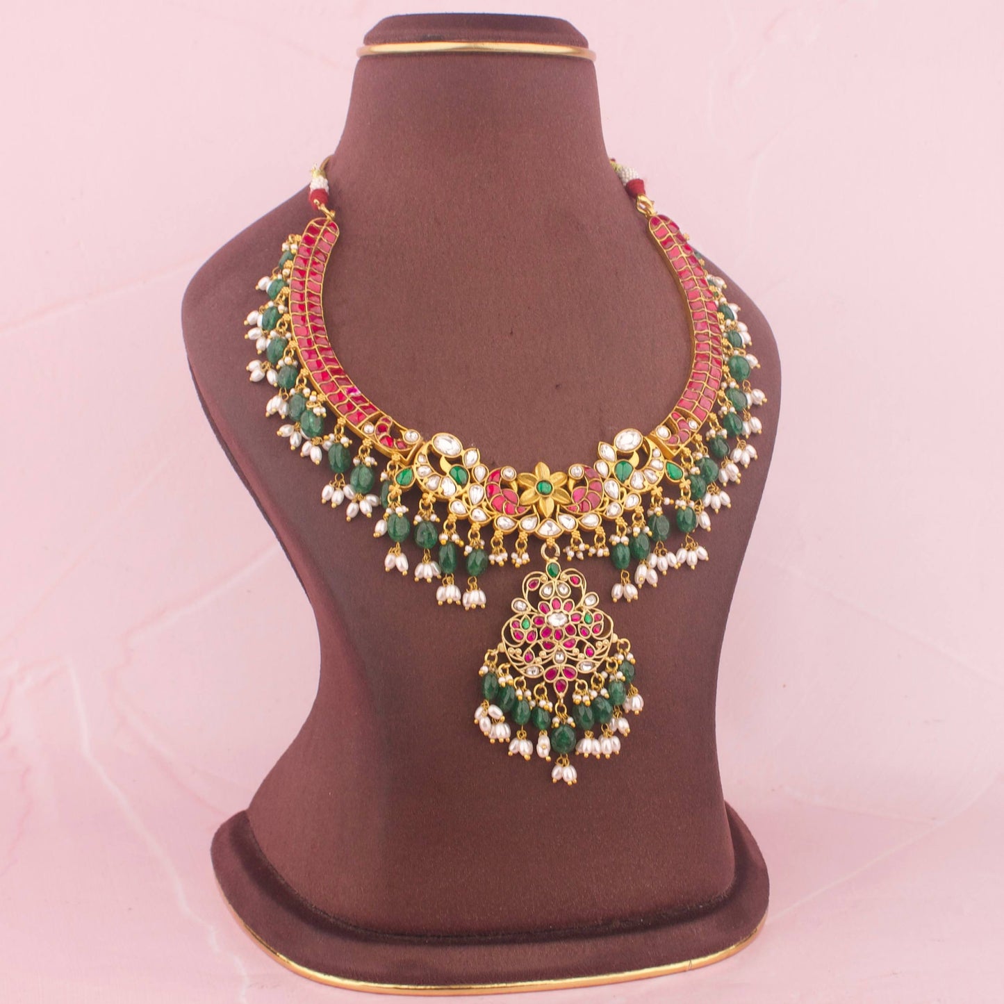 Kanti Style Jadau Kundan Necklace With Rice Pearl Hangings