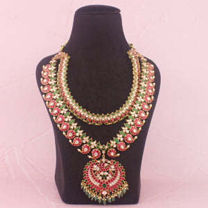 Opulent Jadau Kundan Long Necklace With Green Emerald Drops