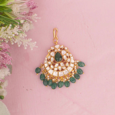 Unique Polki Maang Tikka With Emerald Hangings