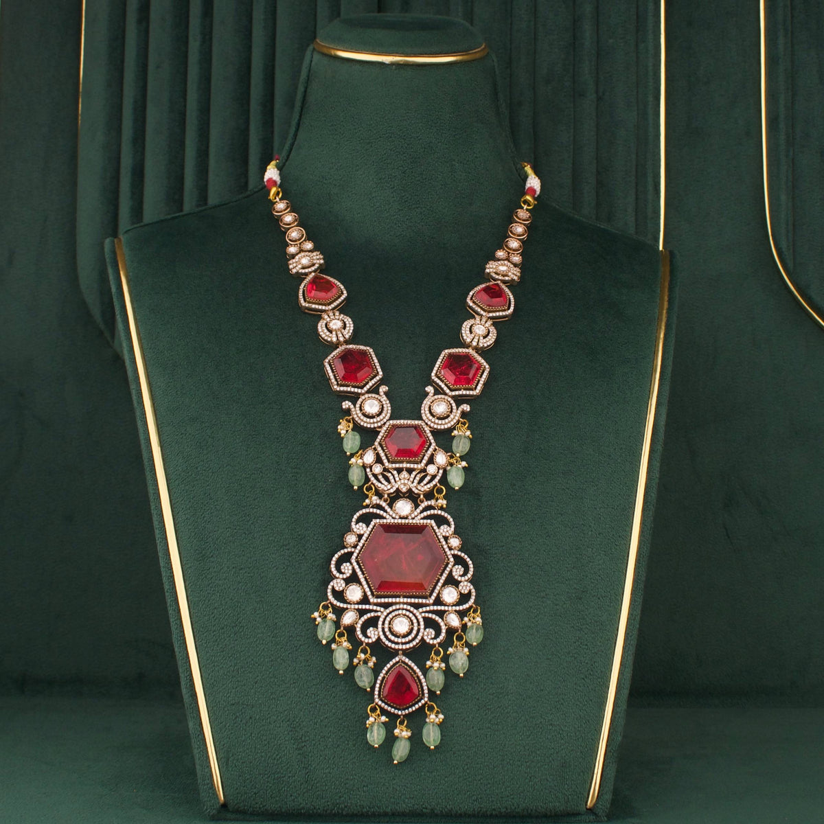 Stylish Ruby Victorian Necklace With Matching Earrings