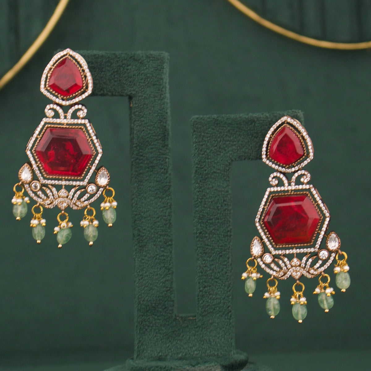 Stylish Ruby Victorian Necklace With Matching Earrings