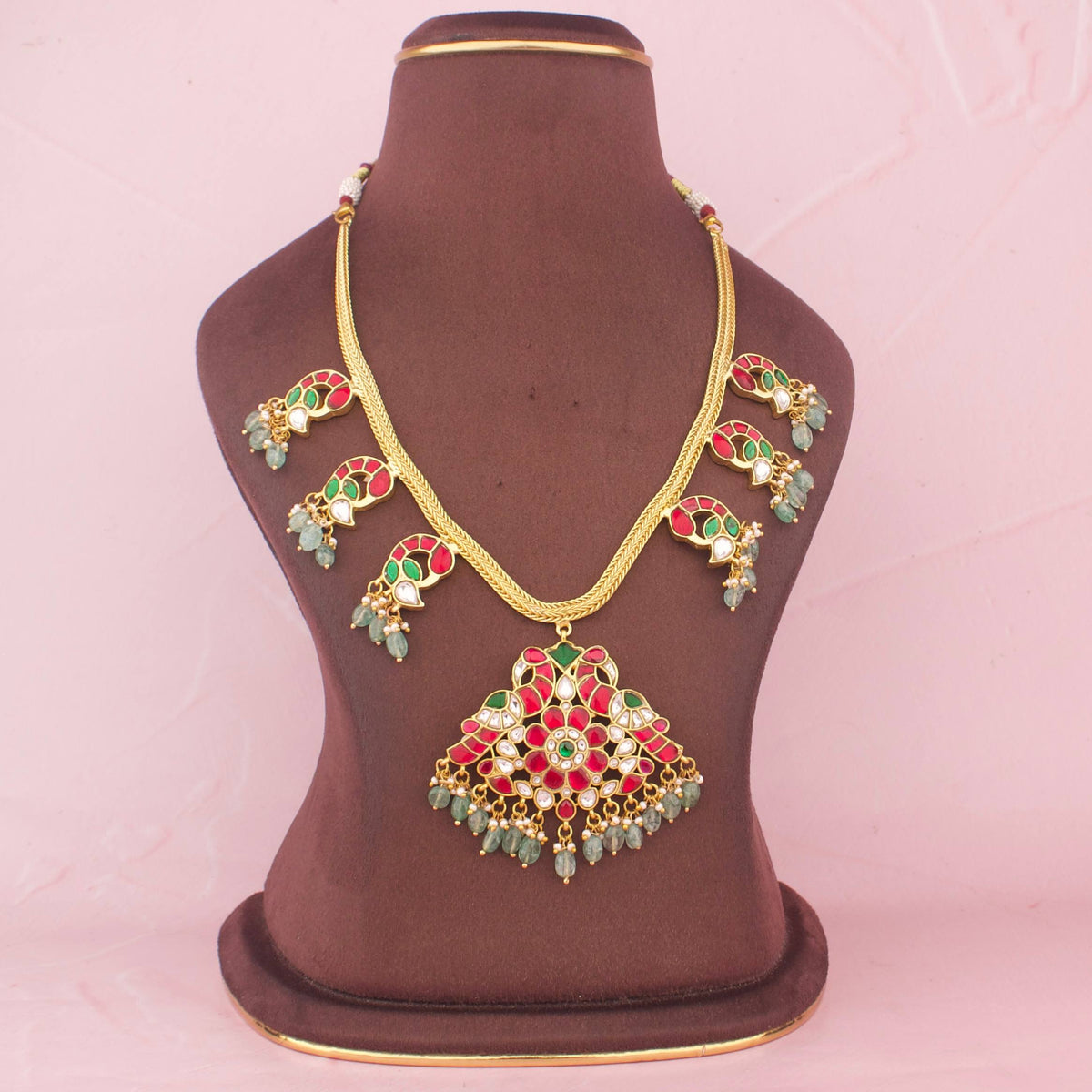 Elegant Jadau Kundan Nantad Necklace With Emerald Drops