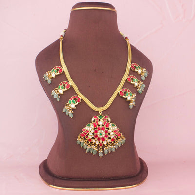 Elegant Jadau Kundan Nantad Necklace With Emerald Drops