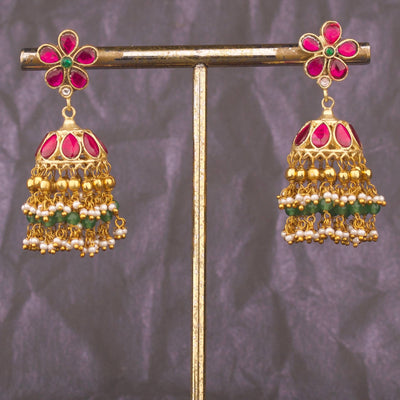 Ethnic Jadau Kundan Jhumki Earrings With Hangings