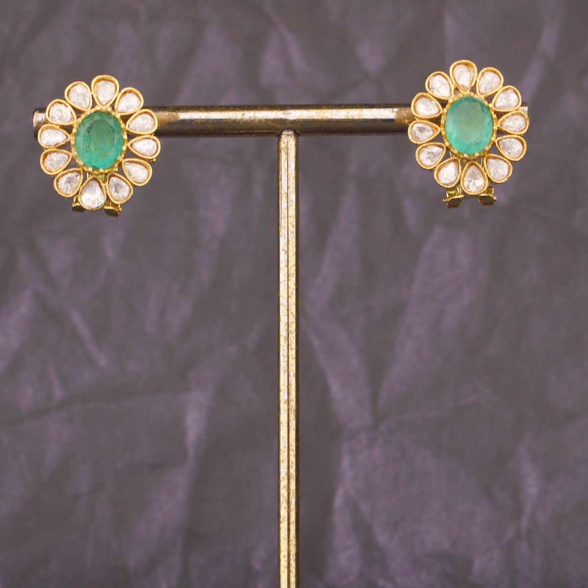 Designer Cyan Jadau Kundan Stud Earrings
