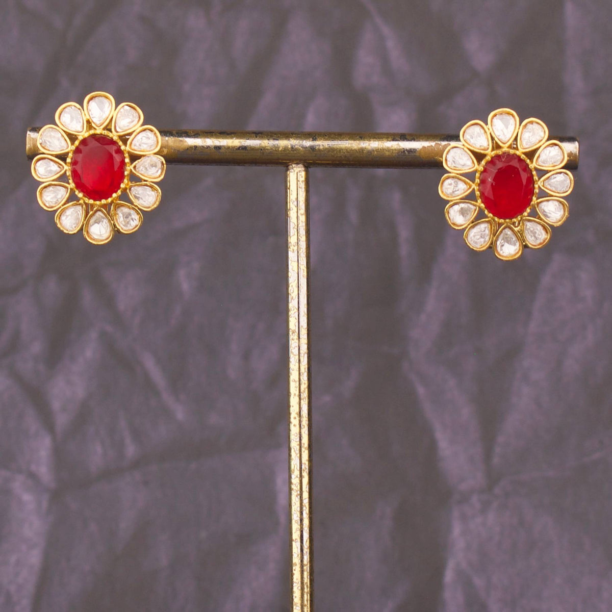 Designer Ruby Jadau Kundan Stud Earrings
