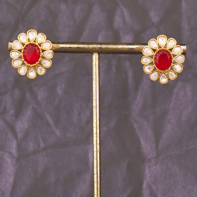 Designer Ruby Jadau Kundan Stud Earrings